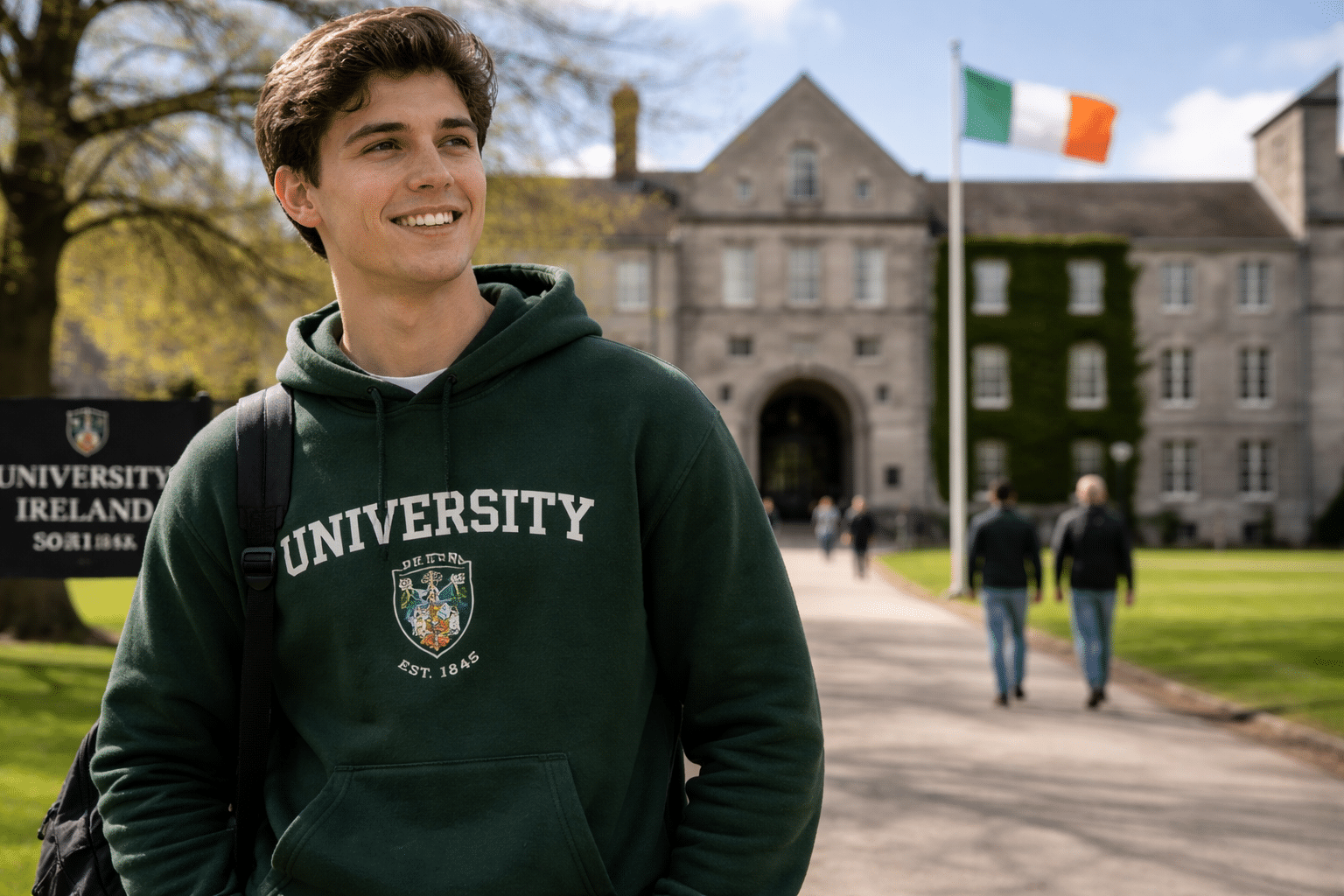 Smiling-student-on-campus-in-sunlight